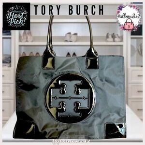 Tory Burch Large Black Ella Patent Leather/Nylon Tote Multi-winner Host Pick